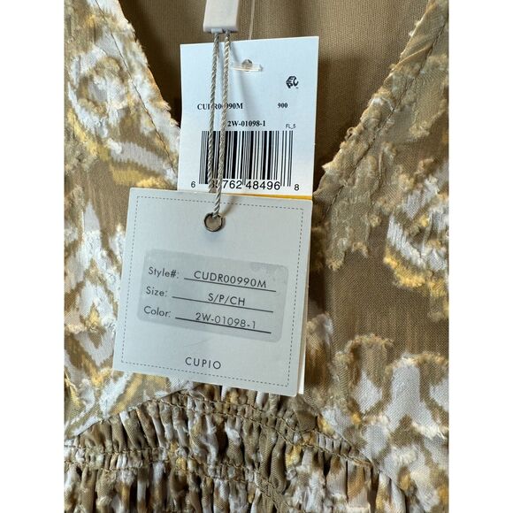 Cupio Orla V Neck Smocked Dress Women's Size Small Tan Casual Style NWT - Picture 11 of 12